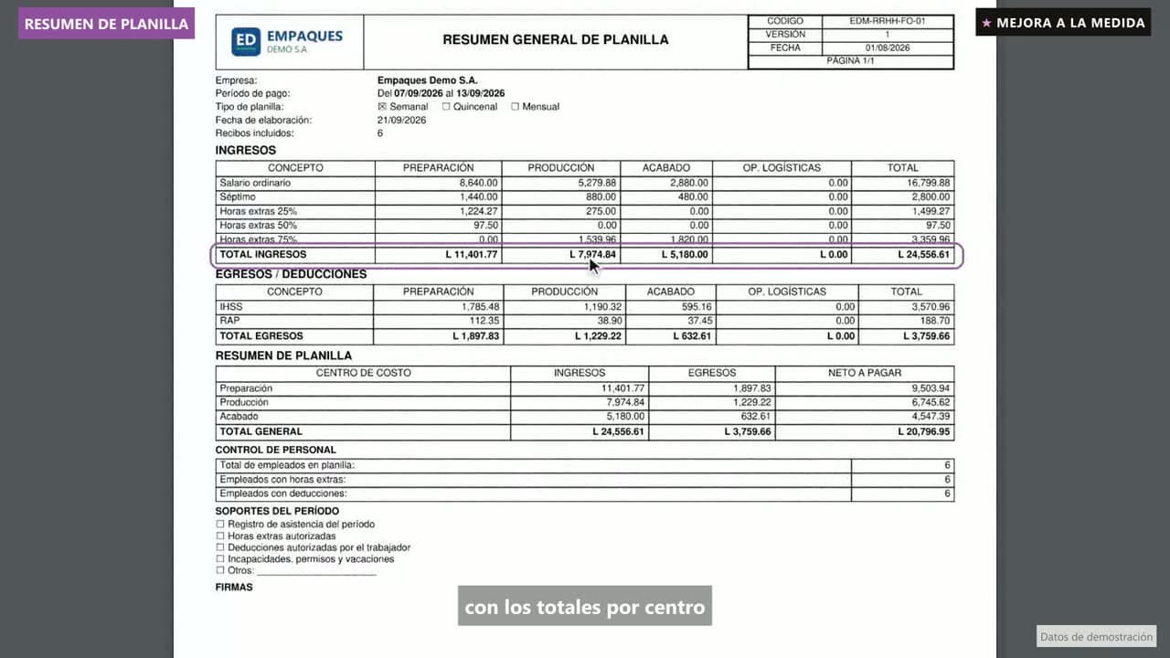 Vista del video: Comprobantes de pago a dos por hoja y resumen de planilla
