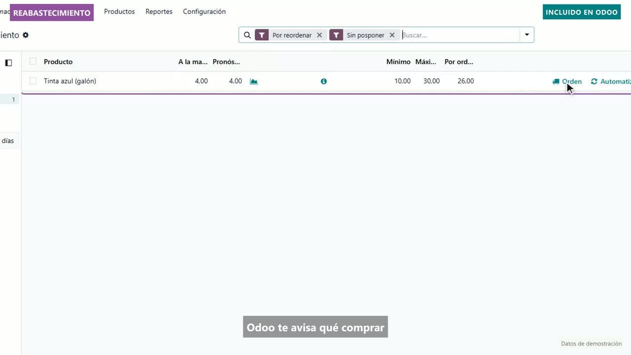 Vista del video: Odoo estándar: inventario al día y reabastecimiento